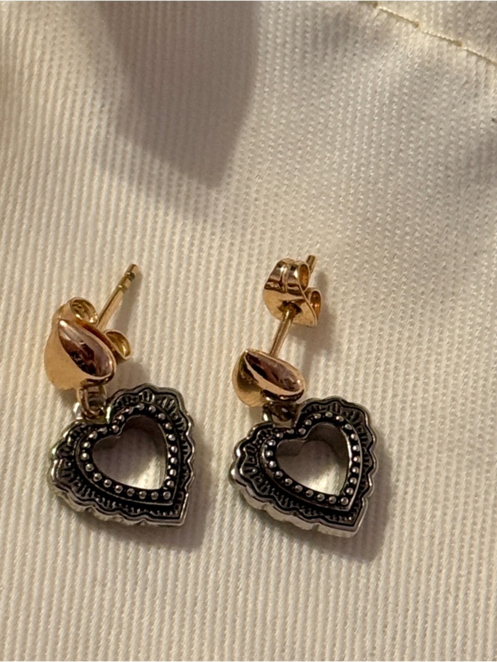 Coach Two-Tone Heart Drop Earrings - Rose Gold & Oxidized Silver